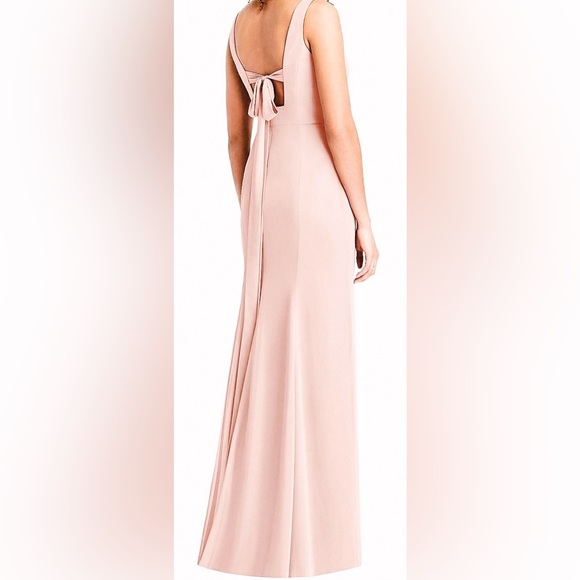 The Dessy Group Sleeveless Tie Back Chiffon Trumpet Gown in Toasted Sugar - Picture 2 of 4